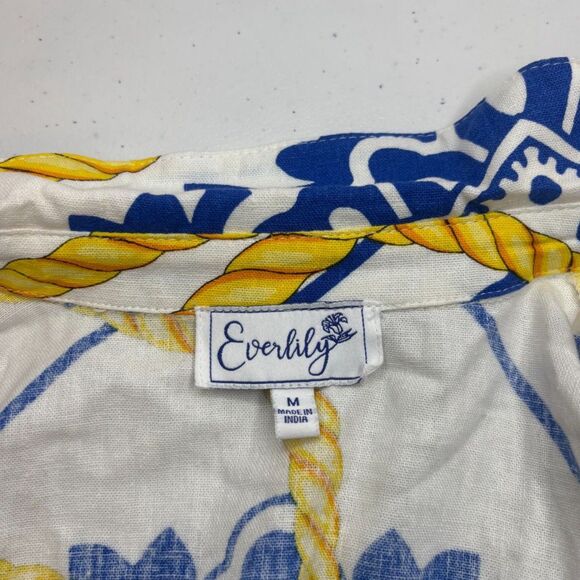 Everlily Chain Floral Pattern Linen Beach Hi Low Dress Belted Button Down NWT - Picture 5 of 8